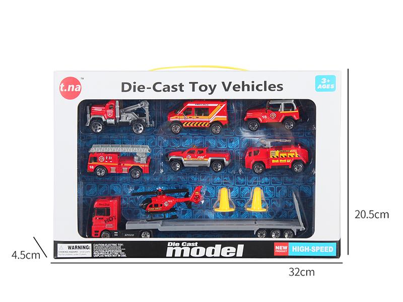 Alloy European Style Trailer With Helicopter And 6 Fire Engine