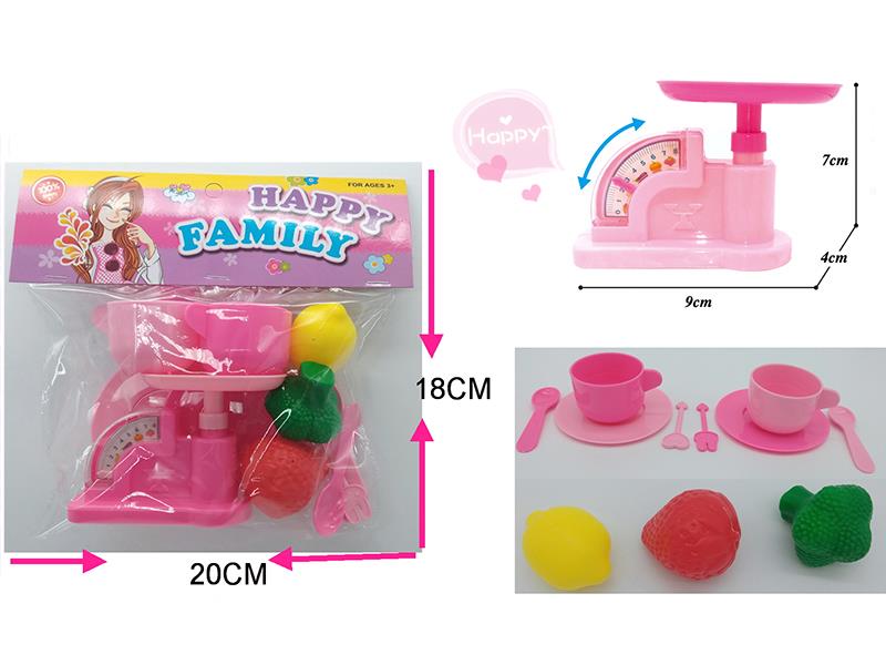 Kitchen Scale + Tea Set + Fruits