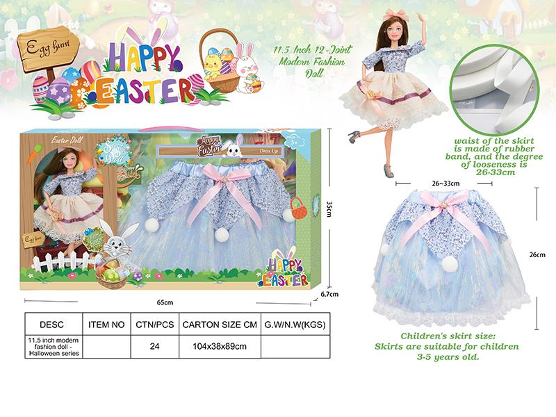 Easter Theme 11.5" 12-Joint Fashion Doll With Blue Skirt