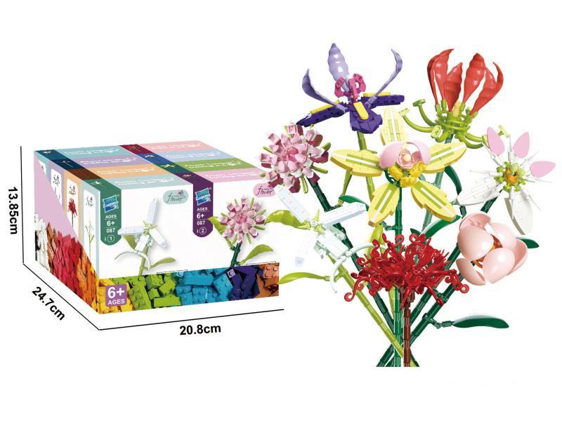Eight-In-One Flower Bouquet Building Blocks: Ghost Orchid, Axanthus, Red Spider Lily, Angouleme, Iris, Saxifraga, Frangipani, And Cymbidium Goeringii, 258 Pieces