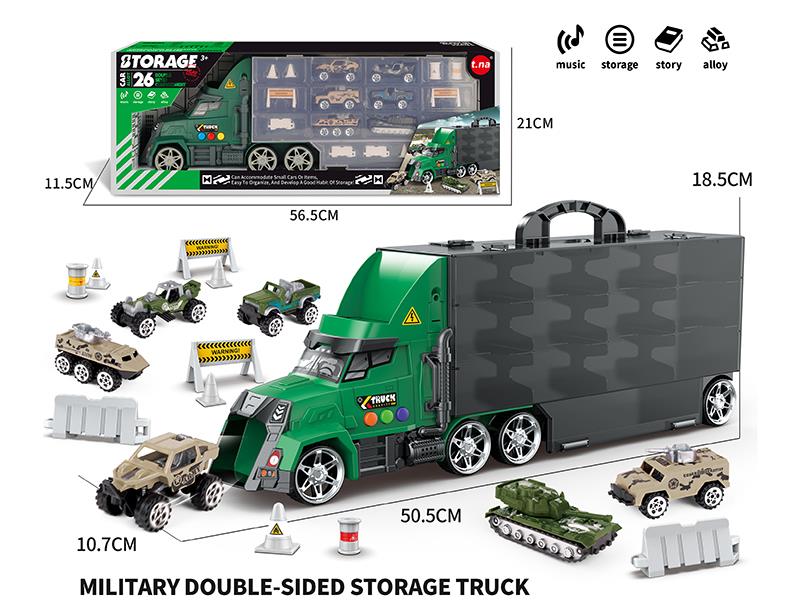 Storage Container Truck With Sound And Light + Alloy Military Trucks + Guidepost
