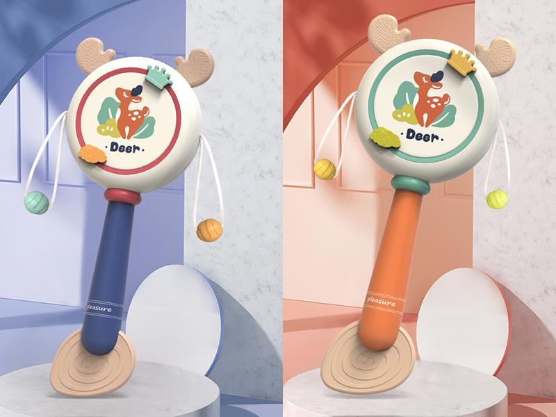 Rattle-Drum - Deer(Orange, Blue)