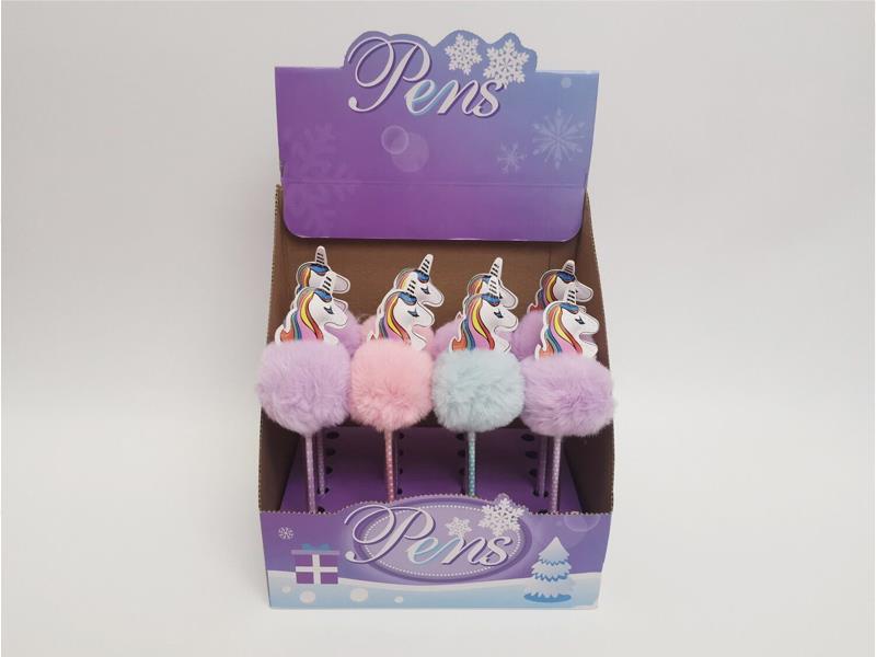 16PCS Unicorn Hair Ball Ballpoint Pen