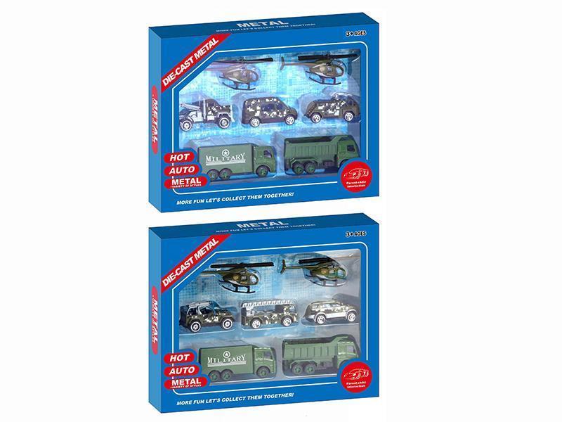 Alloy  Military(3pcs Slide Car + 2pcs Pull Back Car + 2pcs Airplane)B