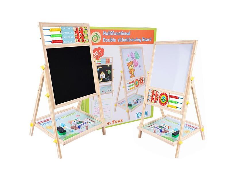 Wooden Easel, Writing Board, Abacus, Black And White Double-Sided Drawing Board