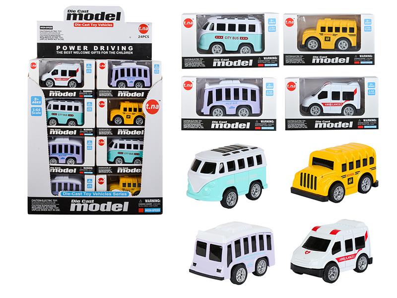 Q Edition Alloy Pull Back School Bus 24pcs