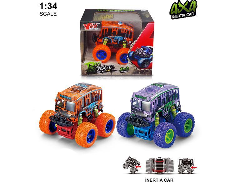 1:34 Q Edition Alloy Friction Four-Wheel Drive Off-Road Big Wheels Graffiti Single Layer Bus With Spring