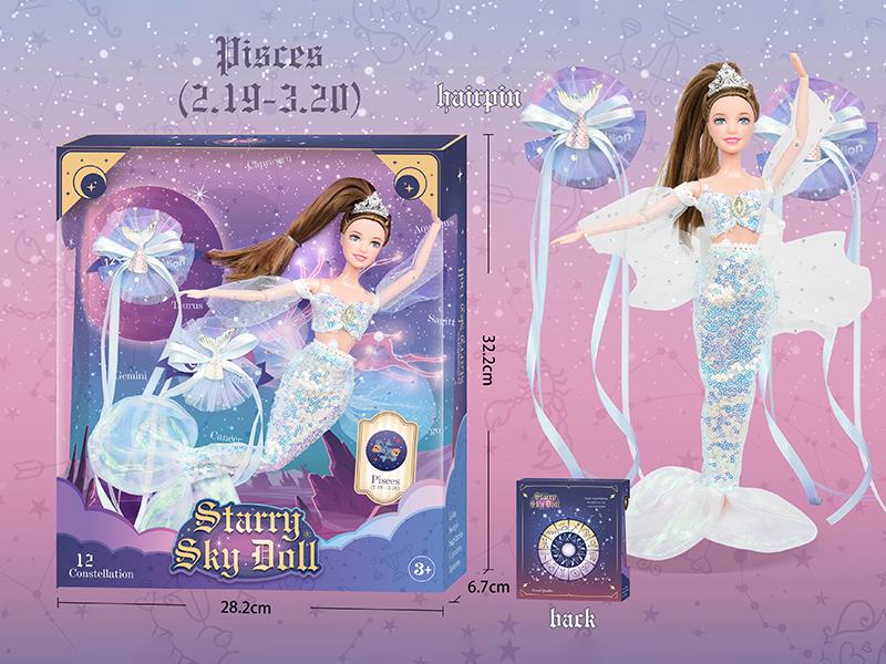 11.5 Inch 12-Joint Constellation Fashion Doll - Pisces(2.19-3.20)With 2 Hairpins, Crown