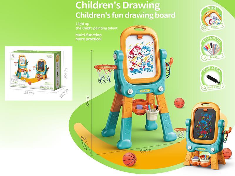 Children's Drawing Board Easel(With Basketball Hoop + Ring Toss Game)