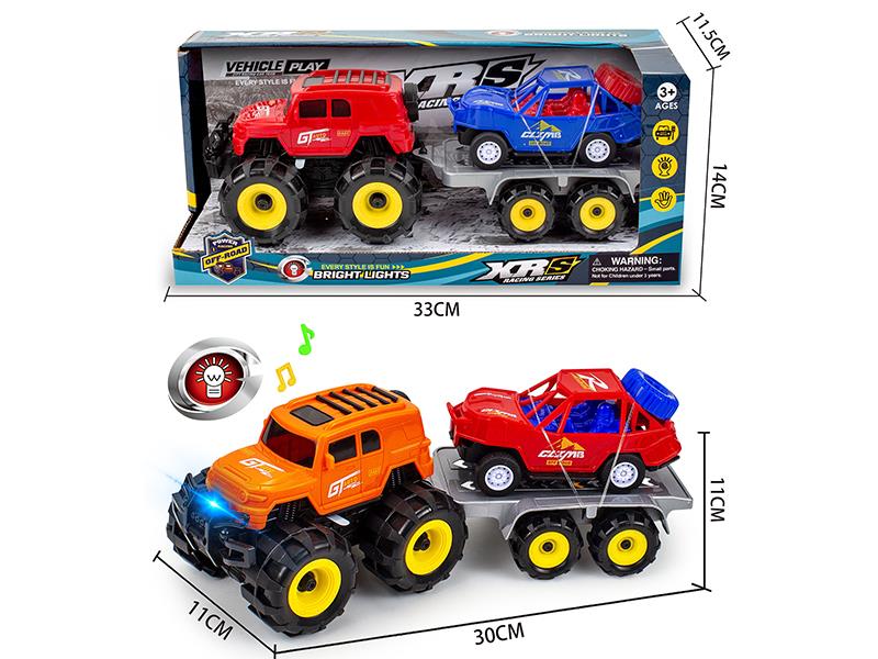 Friction Land Cruiser Off-Road Vehicle Trailer Set With Lights