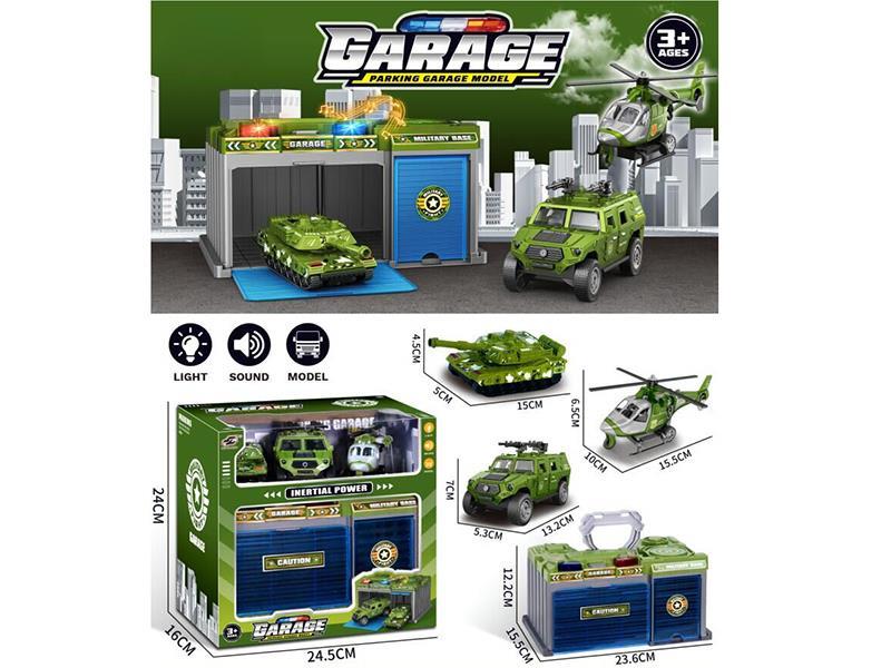 Friction Military Truck Parking Garage Model Set With Lights And Music