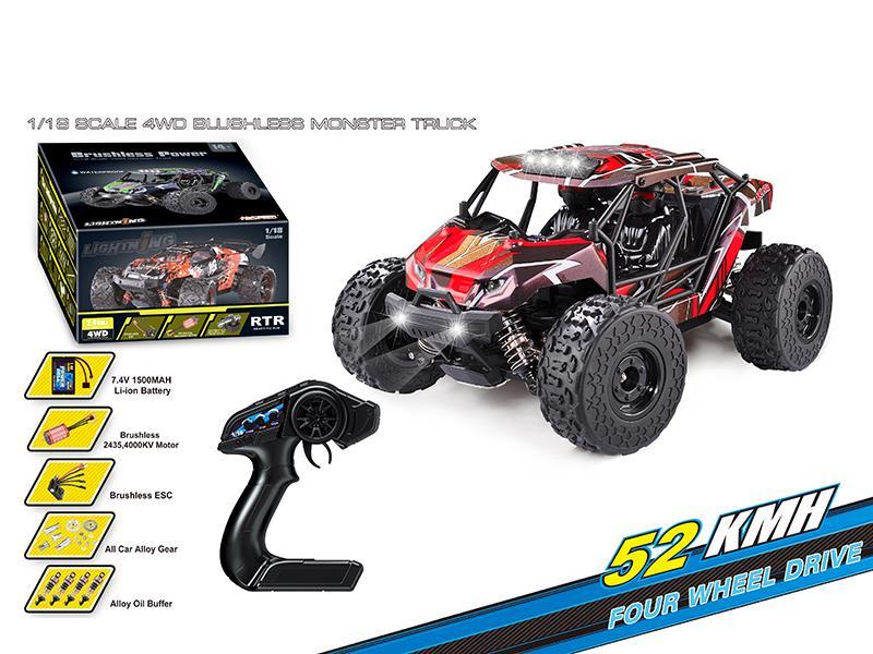 1:18 2.4G Remote Control 4WD High Speed Monster Truck(Brushless)Red