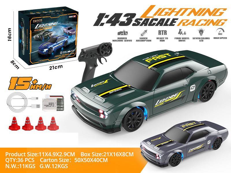 1:43 Full Scale Dodge Drift Remote Control Car - Green/Silver