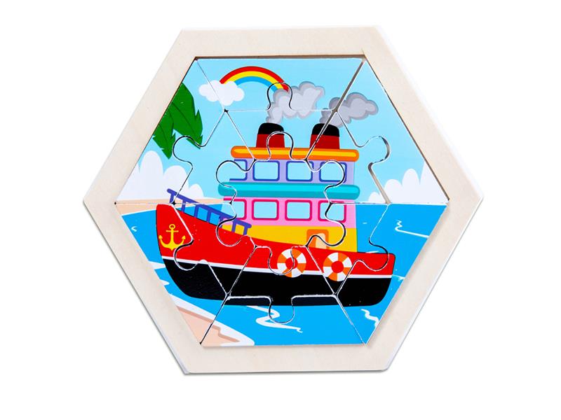 Wooden Hexagonal Puzzle - Steamship