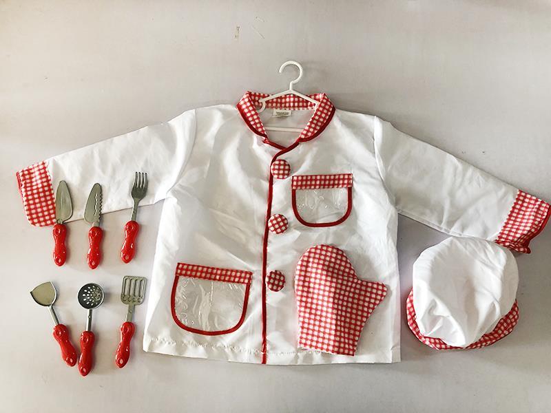 Long Sleeve Chef Clothing With Hat, Gloves, 6PCS Kitchenware set