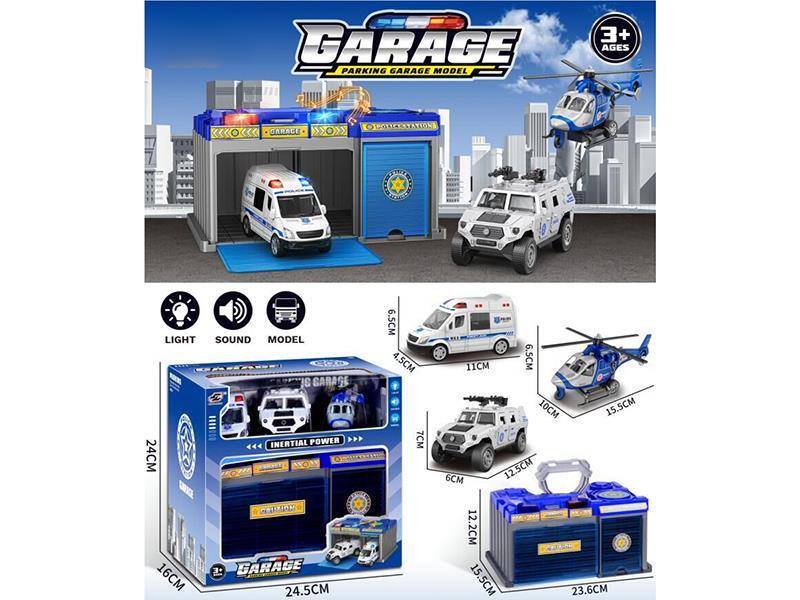 Friction Police Car Parking Garage Model Set With Lights And Music