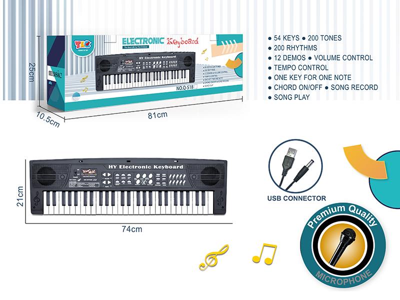 54 Key Multifunctional Electronic Organ With USB Cable, Microphone(Black)