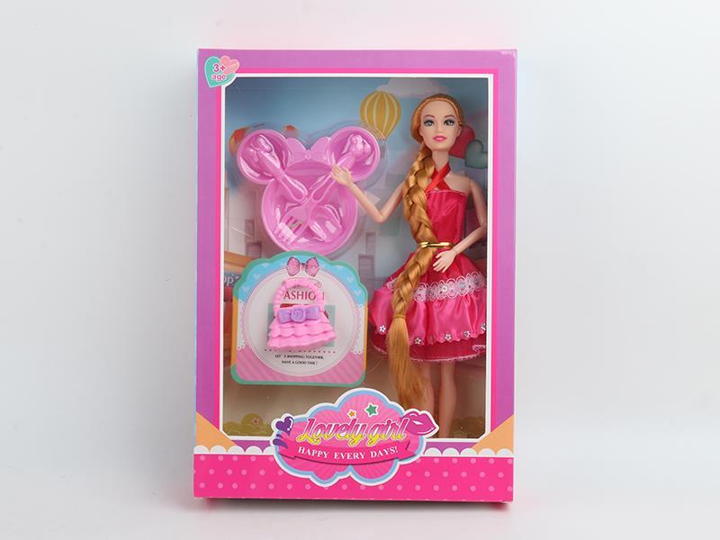 11.5 Inch Solid Long Braid Doll Handbag Spoon Fork Bowl