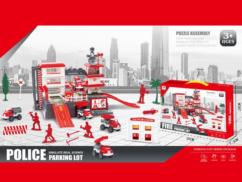 Fire Parking Lot (4 Slide Cars)