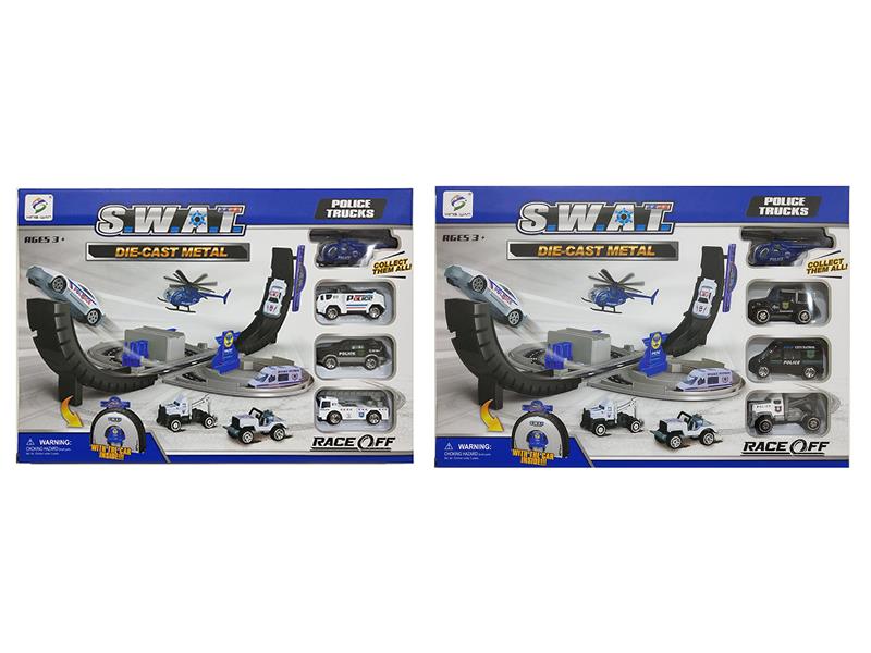 Mini Alloy Police Cars Toy Deformable Tire Parking Lot