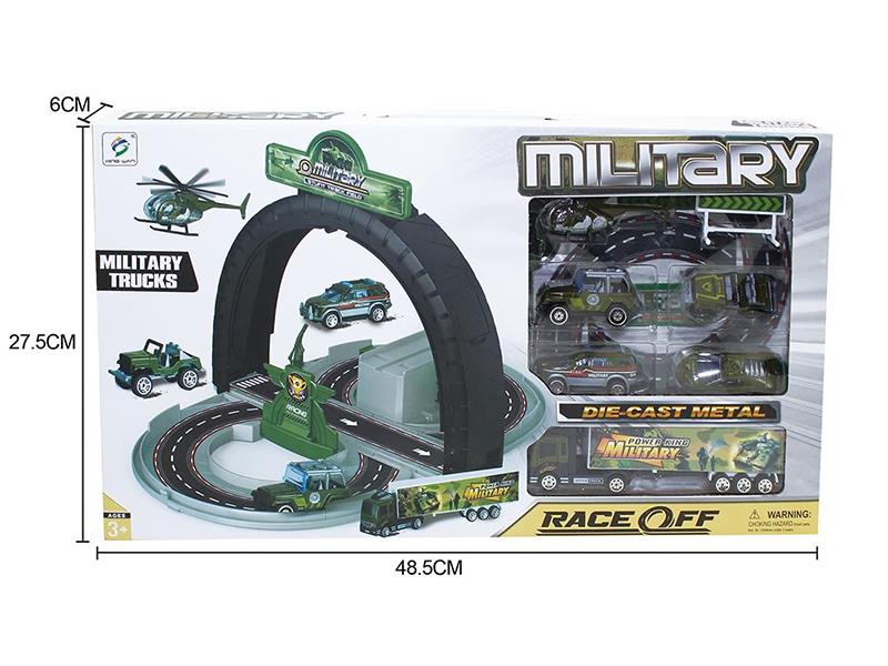 Mini Alloy Military Trucks Toy Deformable Tire Parking Lot Set