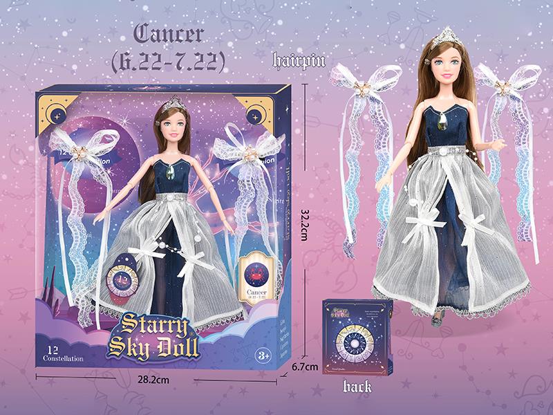 11.5 Inch 12-Joint Constellation Fashion Doll - Cancer(6.22-7.22)With 2 Hairpins, Crown