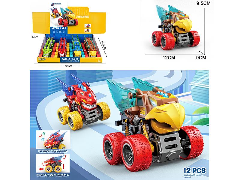 Friction Eagle/Dragon Mecha Car With Light And Music,360° Rotating,Mouth Up And Down 12PCS
