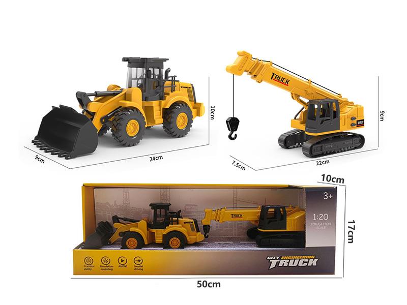 Friction Plastic Bulldozer + Crane