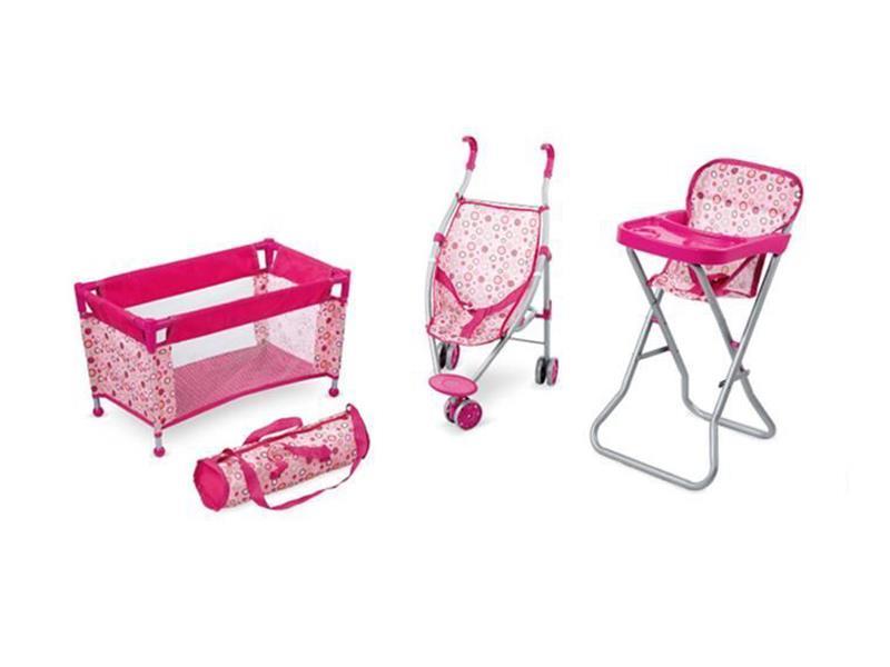 Doll Bed + High Chair + Doll Trolley