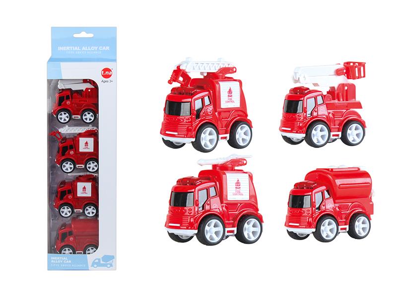 Q Version Alloy Fire Engine 4pcs