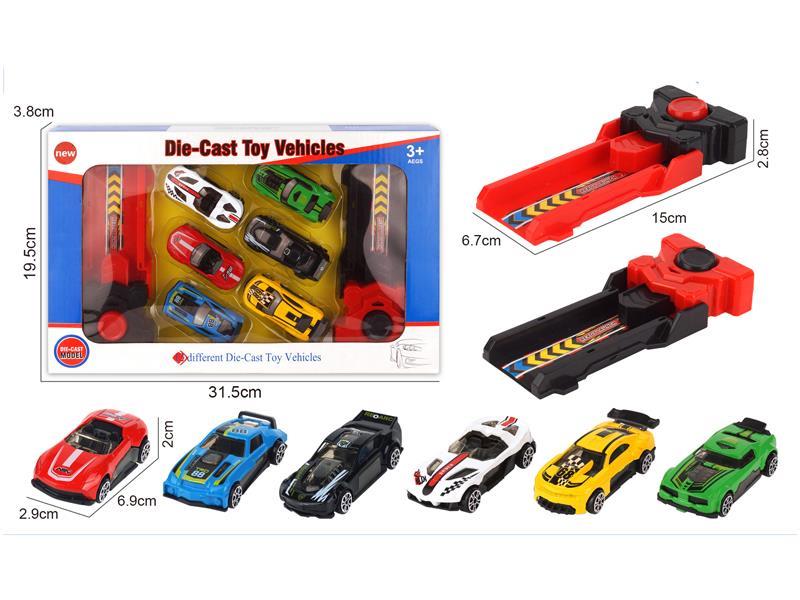 6Pcs Alloy Sports Car+Double Catapults