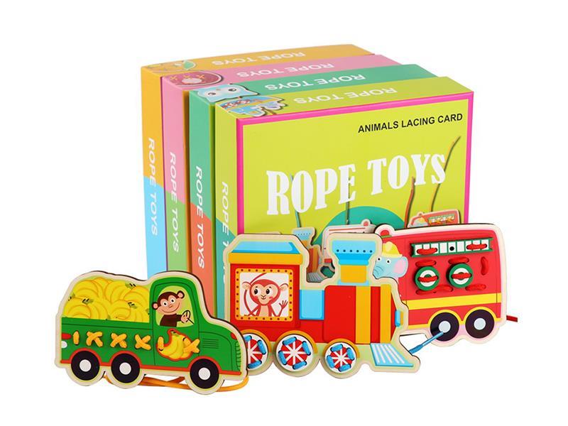 4PCS Wooden Early Childhood Animal String Toys