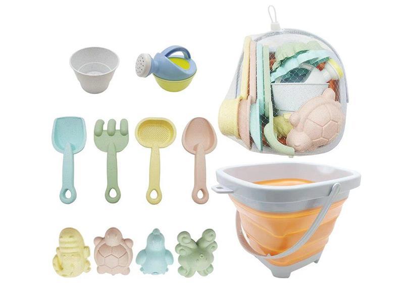 Beach Toy Orange Set (11-Piece Set) 1 Folding Bucket + 10 Parts