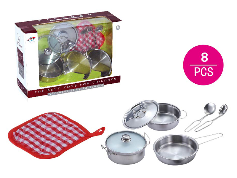 Stainless steel tableware toy with glass cover