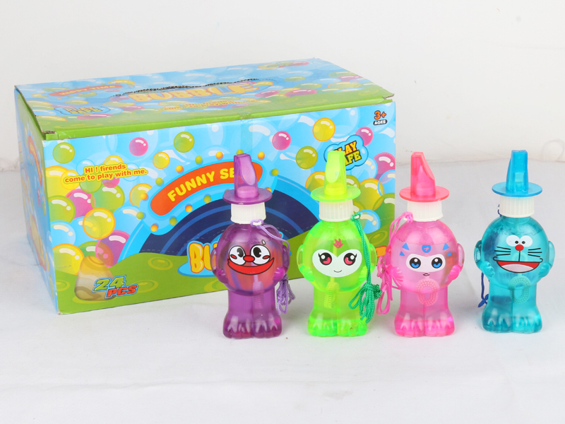 24PCS Cartoon Face Bubble Toys with Whistle  4 Colors