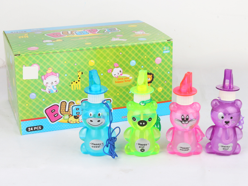 24PCS Cartoon Face Bubble Toys with Whistle  4 Colors