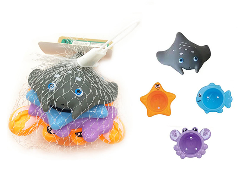 Bathing Stacked Cup And Vinyl Fish Set 5pcs