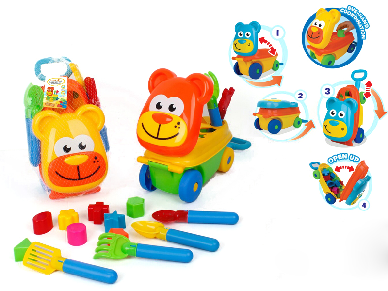 Monkey Bear Building Car With Beach Tools