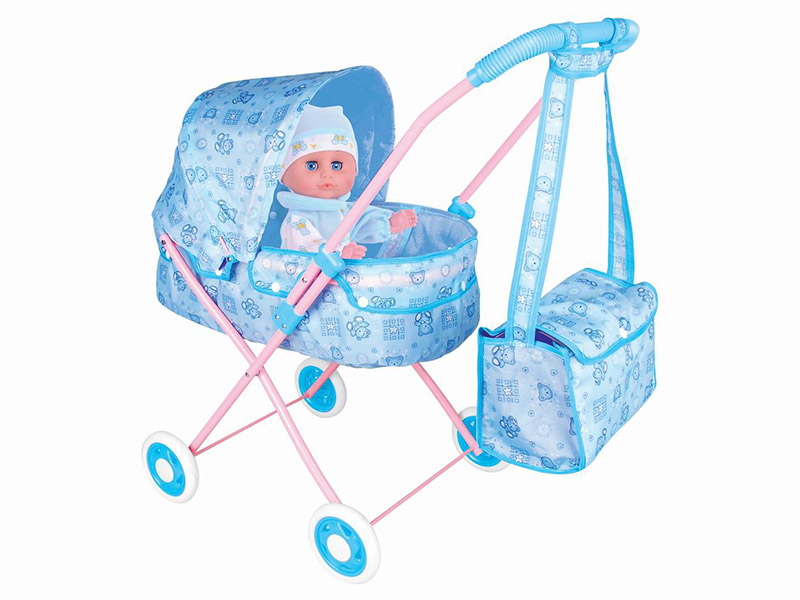 Baby Stroller + Handbag + 14' Head Doll(iron)EVA Wheel