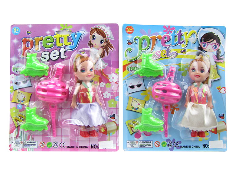 3.5"   Solid Barbie + Helmet, Skates