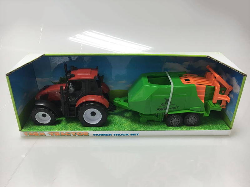 Friction Farm Tractor + Bundle Of Grass Machine