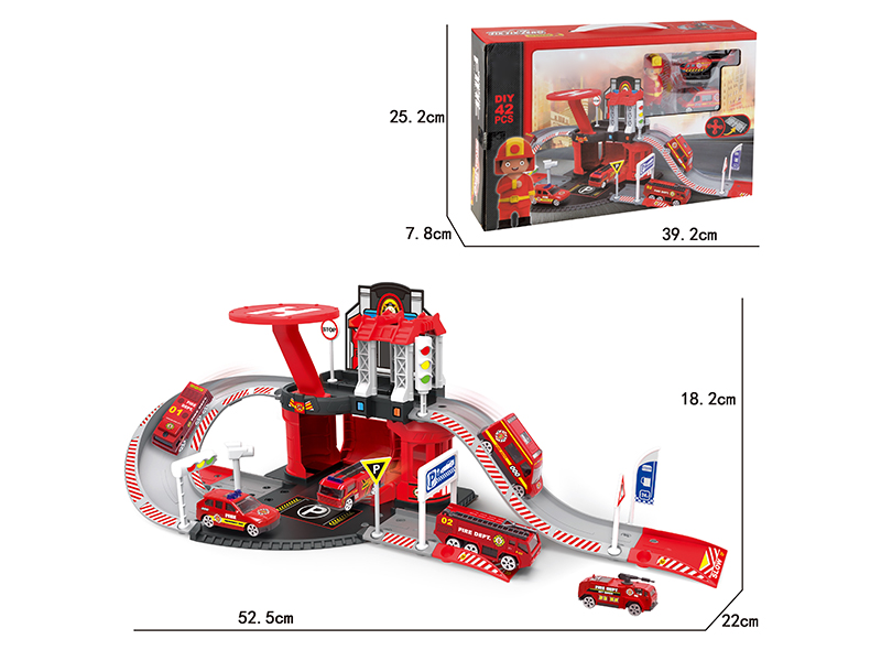 Fire Control Alloy Parking Lot Set(with 1 Doll+1 car+1 airplane）