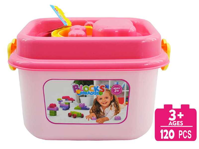 Pink Hand-Held Bucket  Building Blocks 120PCS
