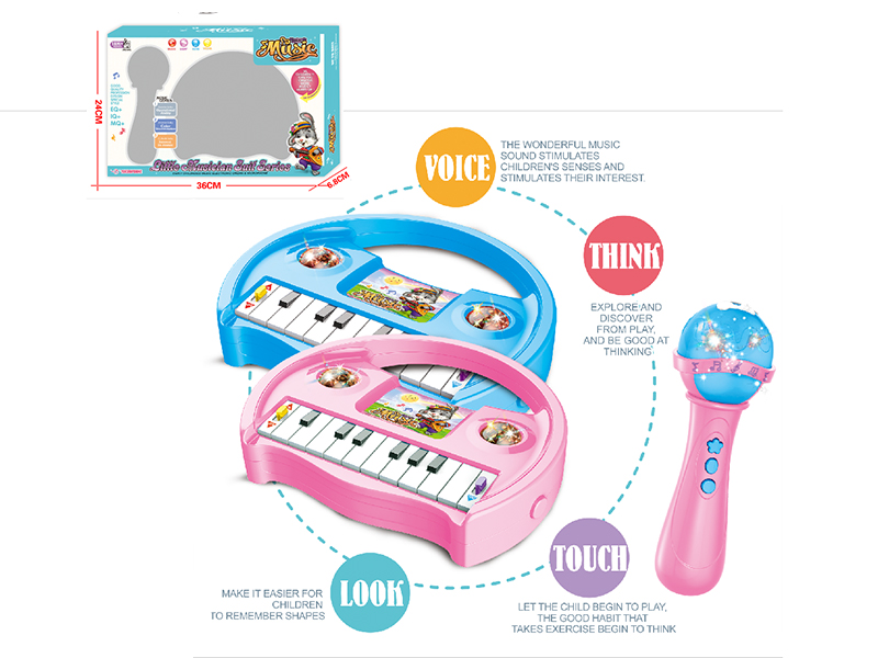 Cartoon Electronic Organ With Light And Music + Microphone Set