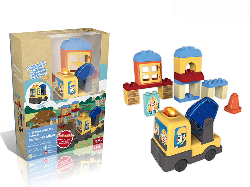 Mini B/O Cement Tank Engineering Truck + Building Blocks Scene