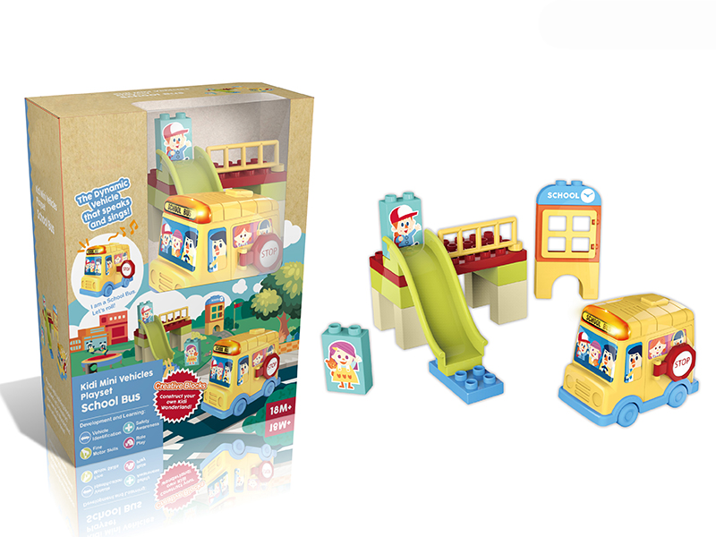 Mini B/O School Bus + Building Blocks Scene