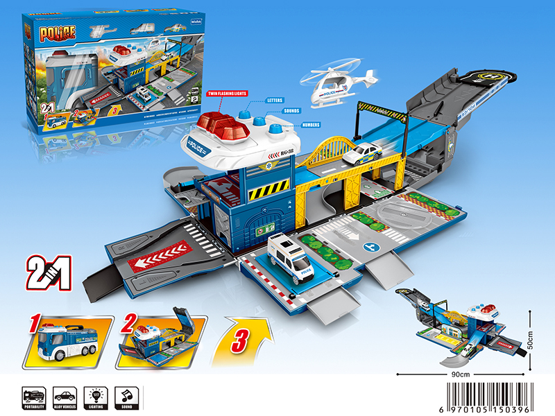 Police  Alloy Transformation Racing Track Storage Car