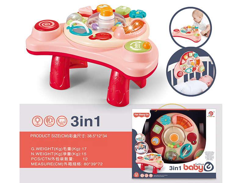 3 In 1 Learning Table Playpen Hanging Toy With Light And Music(Pink)