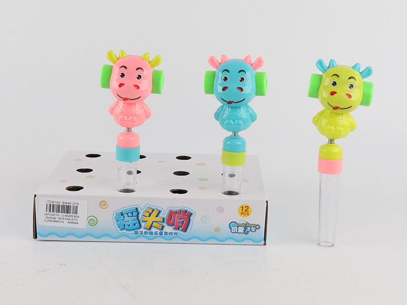 12PCS Solid Color Cartoon Cattle  Candy Toys With Whistle