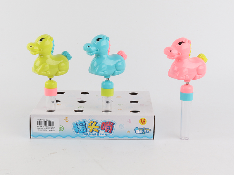 12PCS Solid Color Cartoon Horse Candy Toys With Whistle